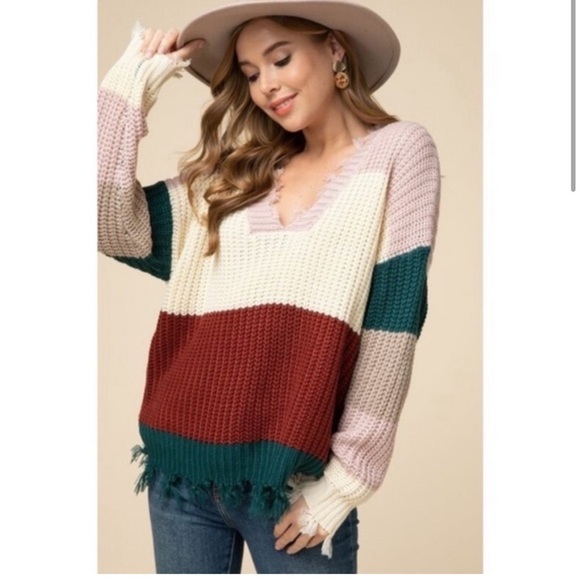 Entro Distressed Color block Sweater Large - Picture 1 of 5